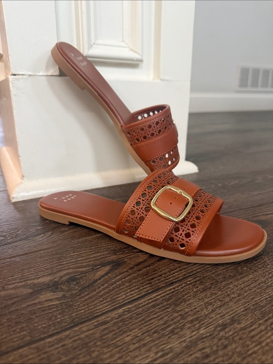 a new day Shoes - a new day NWOT Cognac Brown Slide Sandals with Gold Buckle 6 1/2